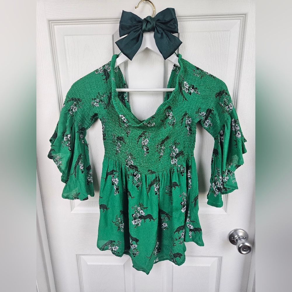 River Island Green Off Shoulder Leopard Size 8